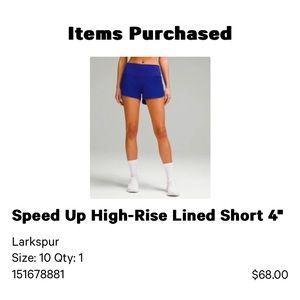 Lululemon Speed Up High-Rise 4” short in Larkspur